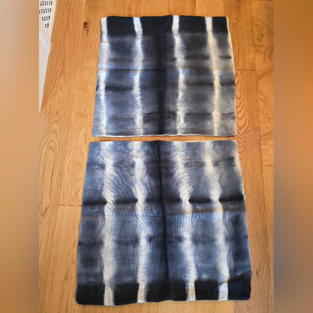 Restoration Hardware Pair Of Hand- Dyed Linen Shibori Pillow Covers Blue Coastal